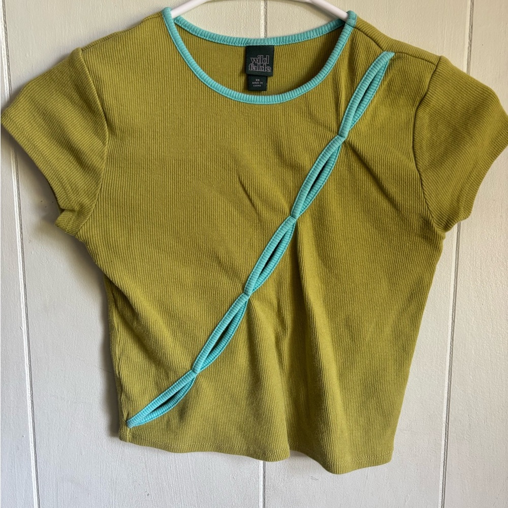 Wild Fable Olive Green Top with Teal Trim